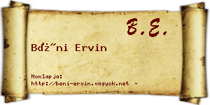 Béni Ervin névjegykártya