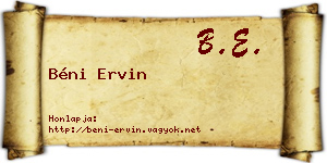 Béni Ervin névjegykártya